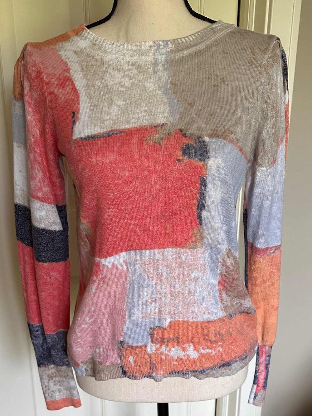 NIC & ZOE Printed Geo Sweater, XS, Puff Sleeve detail - Picture 2 of 15